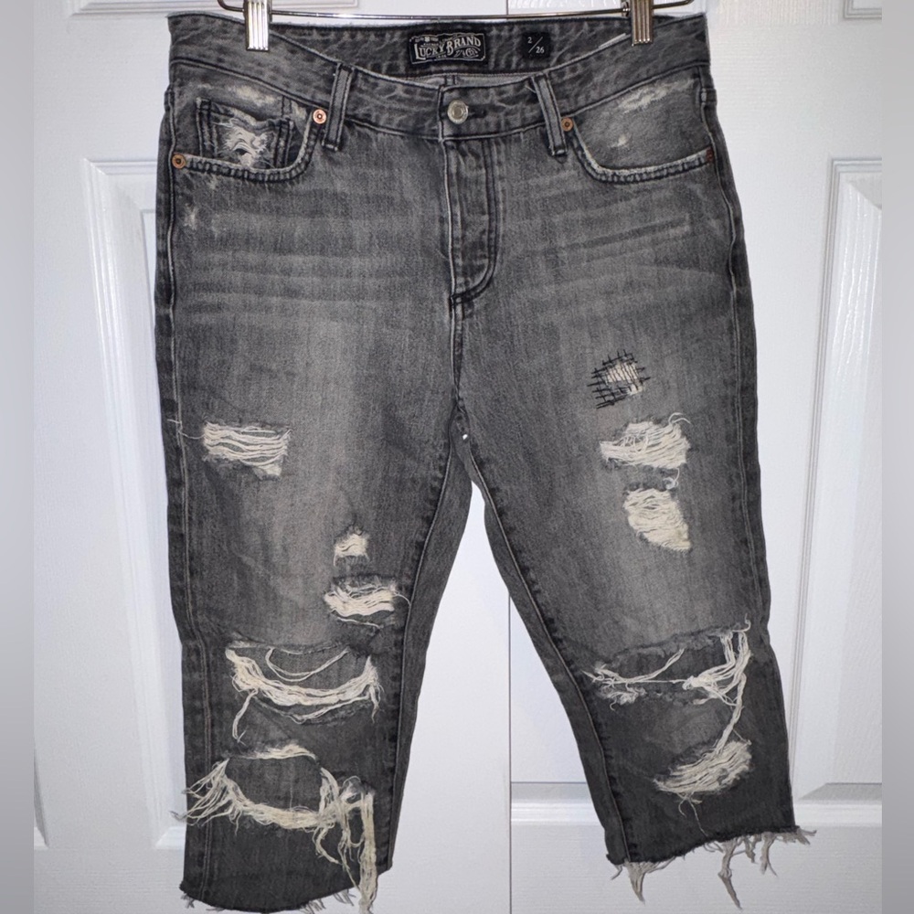💥SALE Lucky Brand Sienna Slim Boyfriend Cropped Jeans Distressed Gray
